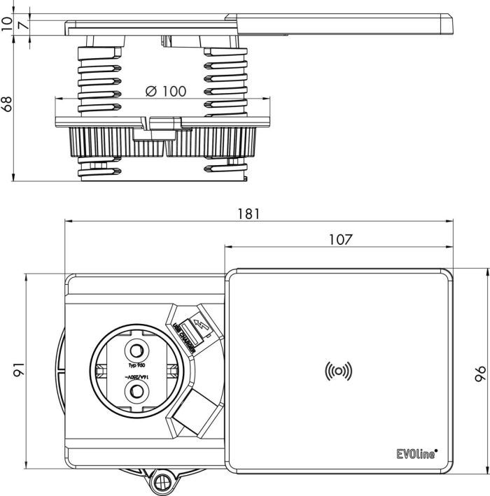 Einbausteckdose Evoline Sqare USB A – Bild 2